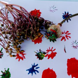 Painting using leaves and seed heads
